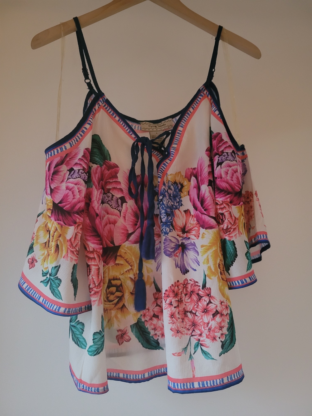 Flying Tomato Floral Cold Shoulder Top – Size L Boho Cottagecore